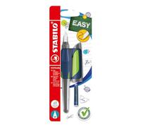 STABILO - Pluma estilográfica escolar con punta estándar M EASYbuddy Twilight Sky - Color azul acero/lima - Tinta azul (borrable) - Incluye cartucho