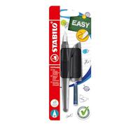 STABILO - Pluma estilográfica escolar con punta estándar M EASYbuddy Twilight Sky - Color negro/negro - Tinta azul (borrable) - Incluye cartucho