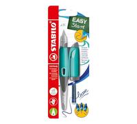 STABILO - Pluma estilográfica escolar ergonómica para diestros con plumín para principiantes A - EASYbirdy Pastel en color verde agua/menta - Incluye cartucho y herramienta de ajuste - azul (borrable)