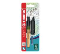 STABILO Pluma estilográfica Climate-Neutral Grow - Pack de 1 - Verde musgo/madera de roble con cartucho de tinta azul
