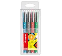 STABILO - Roller - worker+ colorful - Punta media -Estuche de 4 - azul, negro, rojo, verde