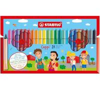 STABILO Rotulador escolar con sujeción triangular Cappi - Estuche de 24 colores - Incluye anilla para no perder los tapones