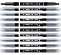 Rotulador de doble punta STABILO Trio 2 en 1 - Caja con 10 unidades color negro