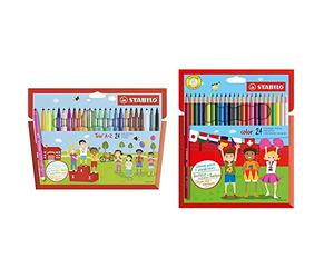 STABILO Rotulador escolar Trio AZ - Estuche de 24 + 1924/77-11 Lápices - Estuche con 24 y, Multicolor