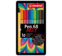 STABILO Rotulador Pen 68 ARTY – Punta de fibra premium – Caja de metal 10 colores