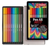 Premium Fibre-Tip Pen - STABILO Pen 68 - ARTY - Tin of 10 - Assorted Colours