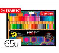 Stabilo Rotulador Point 88 Punta de Fibra Arty Line, Estuche de 65 Unidades, Colores Surtidos, Trazo 0.4 mm