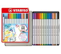 STABILO Rotulador premium con punta de pincel Pen 68 brush - Estuche con 15 colores