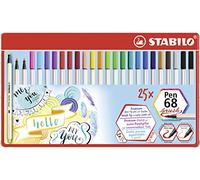 STABILO Rotulador premium con punta de pincel para trazos variables Pen 68 Brush - Estuche de metal de 25 unidades - con 24 colores diferentes