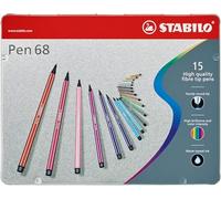 STABILO - Rotulador premium - Pen 68 - ARTY - Estuche metálico de 15 - 15 colores