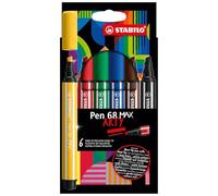 STABILO Rotulador Premium punta biselada (1 + 5 mm) Pen 68 MAX - ARTY - Estuche de 6 - Colores Surtidos