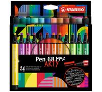 STABILO Rotulador Pen 68 MAX premium punta biselada (1 + 5 mm) – Estuche ARTY 24 colores