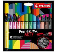 STABILO Rotulador Premium punta biselada (1 + 5 mm) Pen 68 MAX - Estuche ARTY con 12 colores