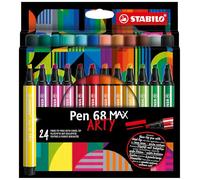 STABILO Rotulador Pen 68 MAX premium punta biselada (1 + 5 mm) – Estuche ARTY 24 colores