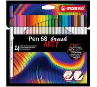 STABILO - Rotulador premium con punta de pincel para grosores de línea variables - Pen 68 brush - ARTY - Estuche de 24 - 24 colores diferentes