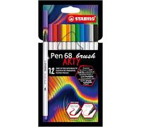 STABILO - Rotulador premium con punta de pincel para grosores de línea variables - Pen 68 brush - ARTY - Estuche de 12 - 12 colores diferentes