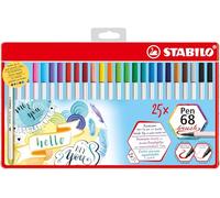 STABILO - rotulador premium punta de pincel - Pen 68 brush | ancho de línea variable, estuche de metal de 25 con pestaña colgante