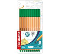 Rotulador punta fina STABILO point 88 - Estuche con 10 unidades - Color verde