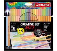 STABILO - Rotulador punta fina y rotulador premium - point 88 + Pen 68 - ARTY - Estuche de 24 - en colores pastel - 12x point 88 en 12 colores, 12x Pen 68 en 12 colores