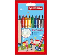 STABILO Rotulador triangular con punta de fibra amortiguada Trio Scribbi - Estuche con 8 colores