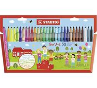 STABILO Rotulador Trio A-Z – Zona de sujeción triangular – Estuche con 30 colores