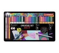 STABILO - Rotuladores premium con punta de pincel, premium y de punta fina - Pen 68 brush, Pen 68 y point 88 - ARTY - Estuche metálico de 30 - 10xPen 68 brush, 10xPen 68 y 10xpoint 88