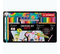 Stabilo Set Creativo Arty Rotuladores 12 Point 88 + 8 Pen 68 Brush + 16 Aquacolor Caja Metal 36 Ud