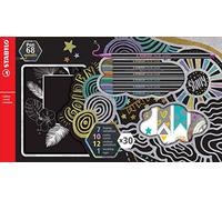 STABILO - set creativo con rotuladores metalicos | 7 Pen 68 metallic + 12 adhesivos + 10 tarjetas negras + 1 cinta de masking