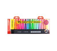 STABILO Set de Bureau 15 Surligneurs BOSS Coloris 9 Fluo et 6 Pastel