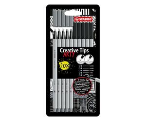 STABILO - set de puntas variadas - Creative Tips | ARTY, pack de 10, negro, gris medio