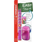 STABILO - Lápiz Ergonómico Fino STABILO EASY Graph S - Blíster con 2 Unidades + 1 Borrador + 1 SacaPuntas - Para Diestros - Color Rosa