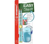 Lápiz de grafito ergonómico fino STABILO EASYgraph S - Set escolar para zurdos con 2 lápices, sacapuntas y goma de borrar - Cuerpo azul