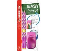 STABILO - Set escolar para zurdos - EASYgraph S en rosa - incluye sacapuntas + goma de borrar
