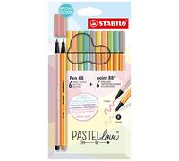 STABILO - Set Pastellove - Pack de 12 - Rotuladores punta fina point 88 y rotuladores premium Pen 68