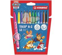 STABILO Trio A-Z Patrulla Canina | Rotulador con zona de sujeción triangular - Estuche de 12 - con dibujos impresos de la Patrulla Canina