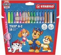 STABILO Trio A-Z Patrulla Canina | Rotulador con zona de sujeción triangular - Estuche de 18 - con dibujos impresos de la Patrulla Canina