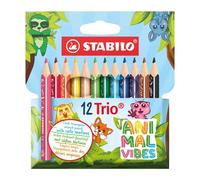 STABILO - Lápiz de color triangular - Trio thick short - Con motivos animales - Estuche de 12-12 colores