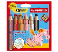 STABILO Woody 3 IN 1 Multi Talento Lápiz 6pk Cumpleaños Edición Unicornio Asst
