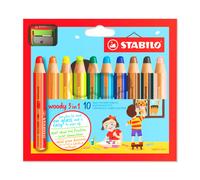 Stabilo Woody 3 IN 1 Súper Jumbo Lápices Cartera De 10 Surtido + Sacapuntas
