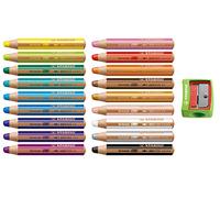 STABILO woody - Lápices de colores, acuarela y cera, 3 en 1, paquete de 18 con sacapuntas, color verde