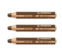 Stabilo Woody - Lote de 3 crayones 3 en 1 extraanchos, color tierra de Siena tostada