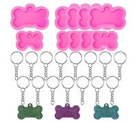 Staccatory Molde de resina epoxi de hueso de perro, 10 piezas de bricolaje para placa de perro con 20 llaveros para hacer