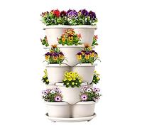 Stackable Garden Flower Pots - 3D Stackable Strawberry Planting Flowers Pot | Butterfly-Shaped Flower Pots | 5 Piece Vertical Raised Garden Bed Planter with Tray For Patio Balcony Yard