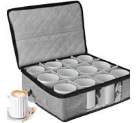 Stackable Mug Organizer - 43x33x13cm Multipurpose Zipper Coffee Cup Organizer | Stackable Tea Cup Storage Container | Tea Cups Storage Organizers With Dividers, China Storages Box For Home, Kitchen