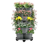 Stackable Planters | Versatile Garden Tower 5 Tiers Vertical with Wheels | Weather-Resistant Growing Plant Container,for Backyard Patio Greenhouse Indoor Outdoor Flowers Vegetables