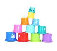 Stacking Cups Toy Numbers Fruits Learning Different Color Educational Bathtub Stacking Cup Toy for Baby Bath Playtime Plastic Material 10 Copas