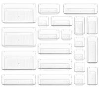 Stackzy Juego organizador de cajones para cubiertos, bandeja para recipientes de utensilios para cajones, almacenamiento compacto de maquillaje para dormitorio, paquete de 21 unidades
