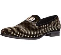 Stacy Adams Men's Swagger Studded Ornament Slip-On Driving Style Loafer, Black/Gold, 13 M US
