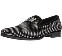 Stacy Adams Men's Swagger Studded Ornament Slip-On Driving Style Loafer, Black/Silver, 8.5 M US