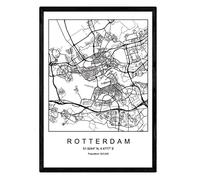 Stadsplattegrond Rotterdam-Scandinavische stijl afdrukken in zwart en wit. Posterframe op A3-formaat Het bedrukte papier Geen 250 gr. Schilderijen, prints en posters voor woonkamer en slaapkamer